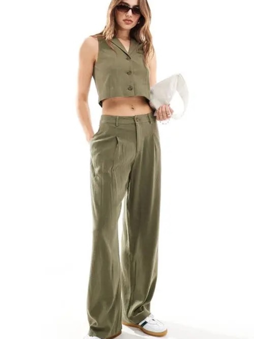 Miss Selfridge Olive Wide-Leg Pants